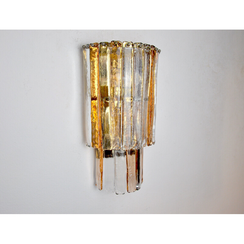 Vintage wall lamp Poliarte in pink and transparent Murano glass by Albano Poli, Italy 1970