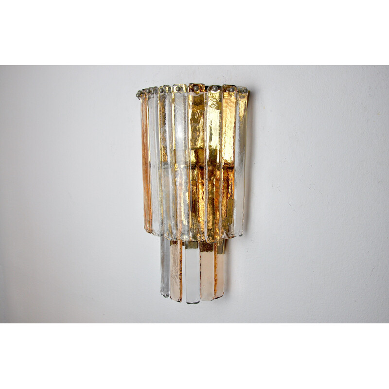 Vintage wall lamp Poliarte in pink and transparent Murano glass by Albano Poli, Italy 1970