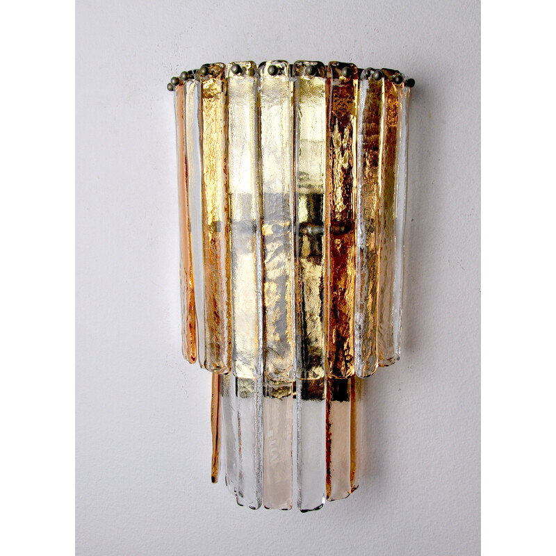 Vintage wall lamp Poliarte in pink and transparent Murano glass by Albano Poli, Italy 1970