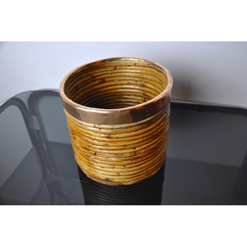 Vintage basket in rattan and copper, Italy 1970