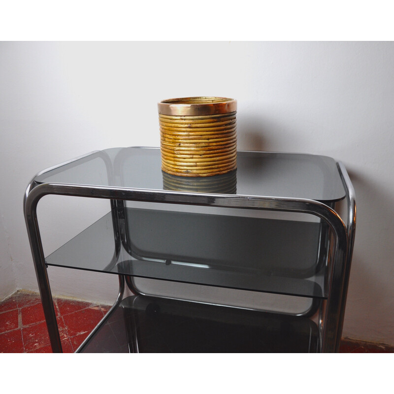 Vintage basket in rattan and copper, Italy 1970