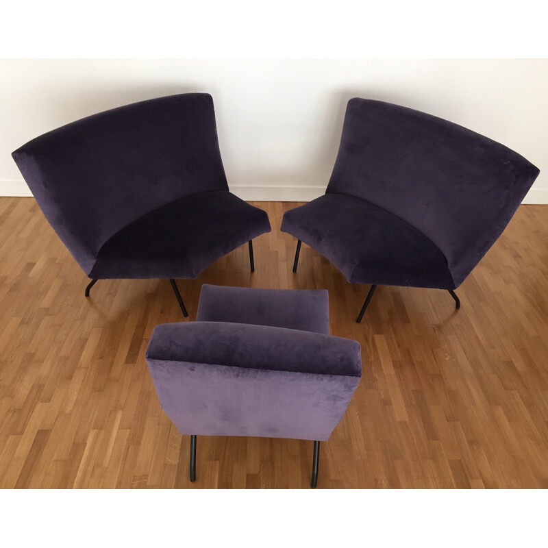 Set of 3 low chairs by Joseph André-Motte for Steiner - 1960s