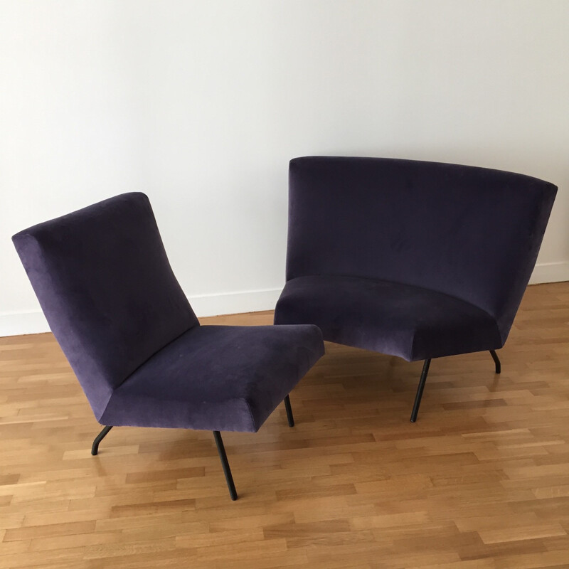 Set of 3 low chairs by Joseph André-Motte for Steiner - 1960s
