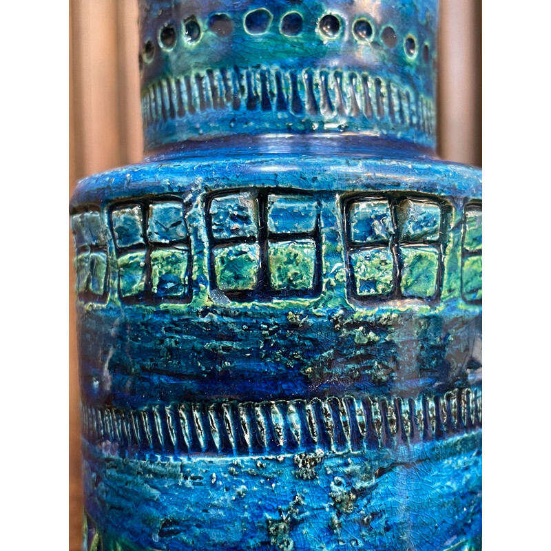 Vintage 'Rimini Blu' glazed ceramic vase by Aldo Londi for Bitossi, Italy 1950s