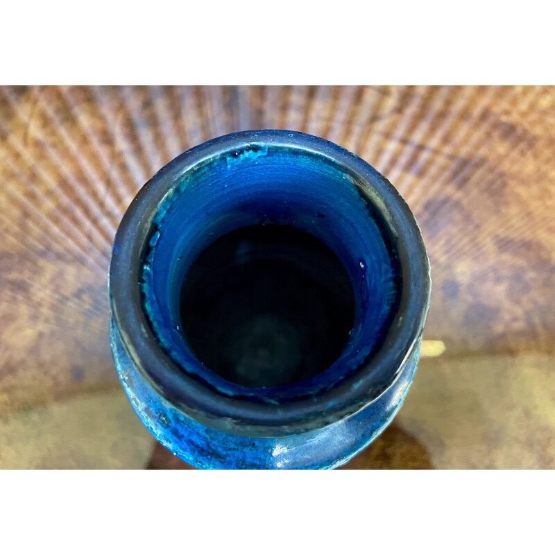Vintage 'Rimini Blu' glazed ceramic vase by Aldo Londi for Bitossi, Italy 1950s
