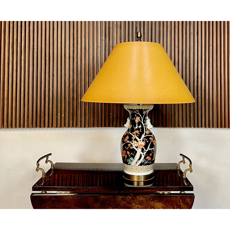 Shetland vermijden replica Vintage Chinese porseleinen tafellamp met bloeiende takken decor, jaren 1930