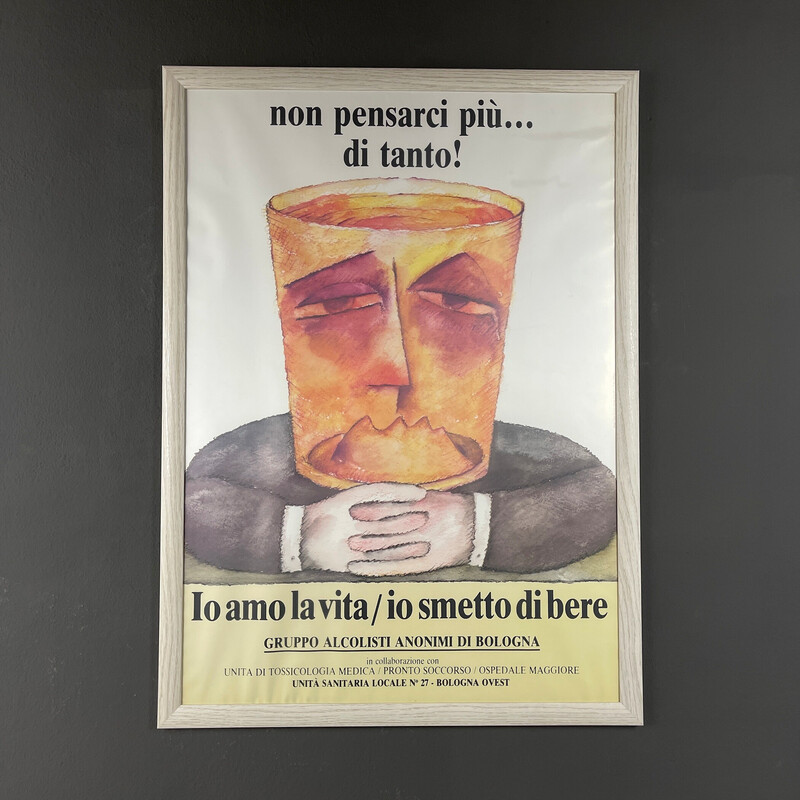 Set di 4 manifesti d'epoca Alcolisti Anonimi di Ennio Tamburi Bologna, Italia anni '80