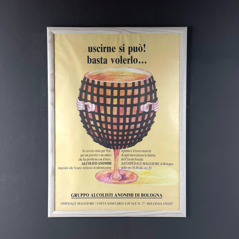 Set di 4 manifesti d'epoca Alcolisti Anonimi di Ennio Tamburi Bologna, Italia anni '80