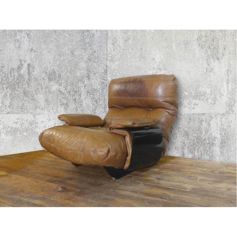 Vintage Marsala armchair in leather by Michel Ducaroy for Ligne Roset, 1970