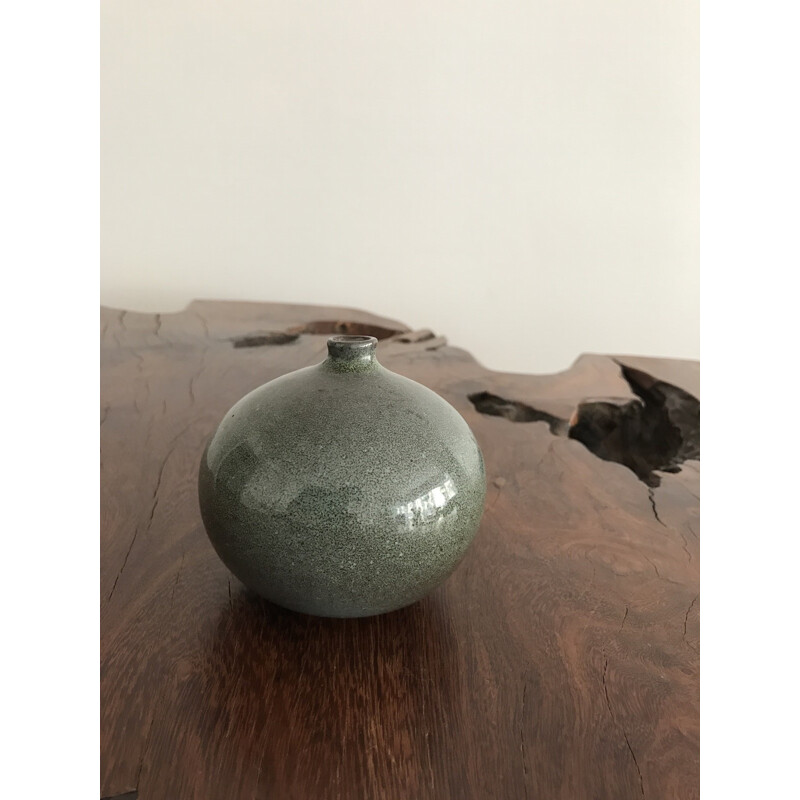 Green vase in ceramics by Jacques & Dani Ruelland - 1950s