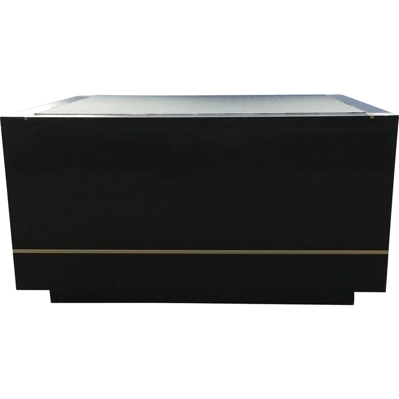 Vintage coffee table in black lacquered wood and brass, 1970