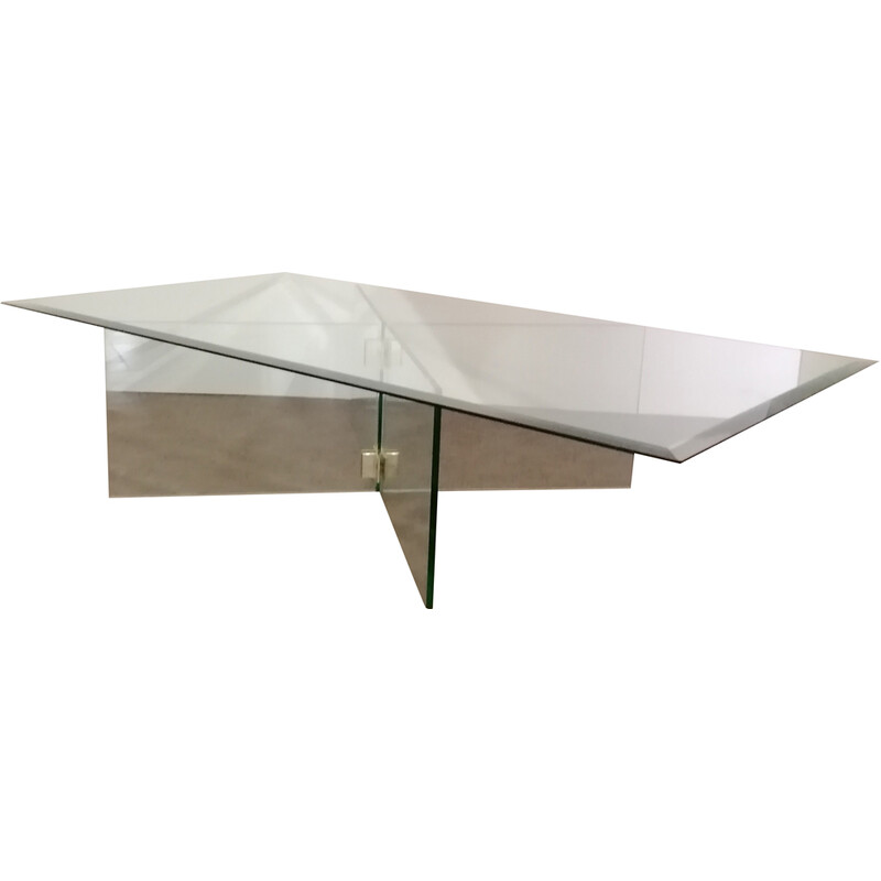 Vintage coffee table in tempered glass and brass by Leon Rosen for Pace Collection, 1970