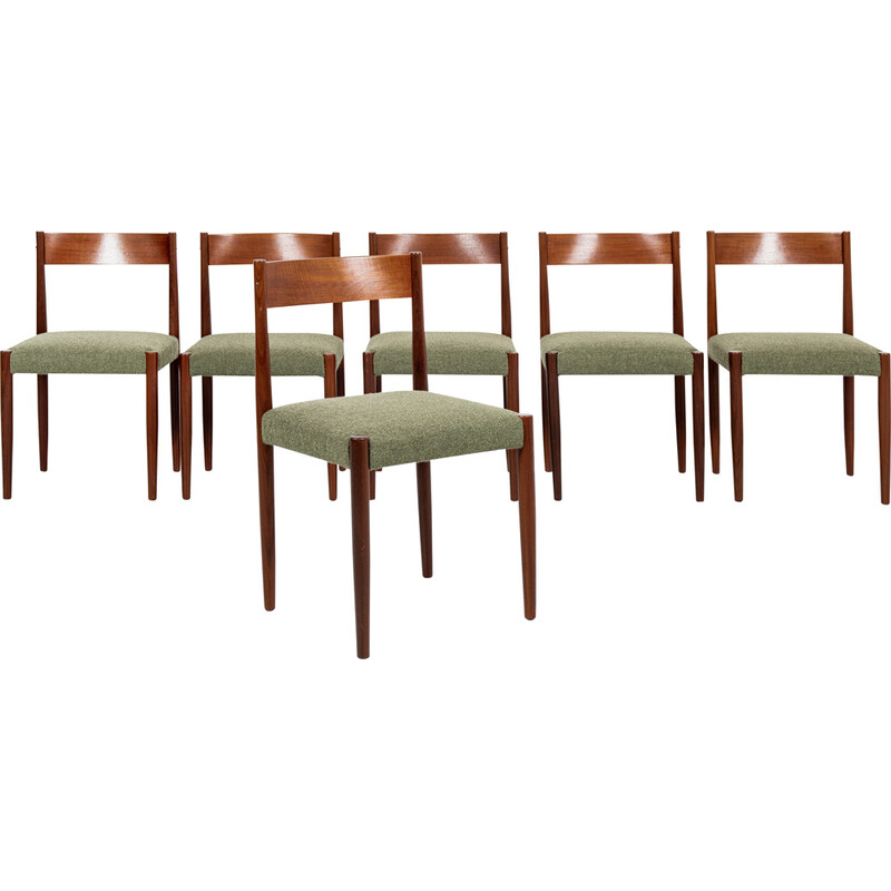 Set van 6 mid century Deense eetkamerstoelen in teak van Poul Volther voor Frem Røjle, 1960.