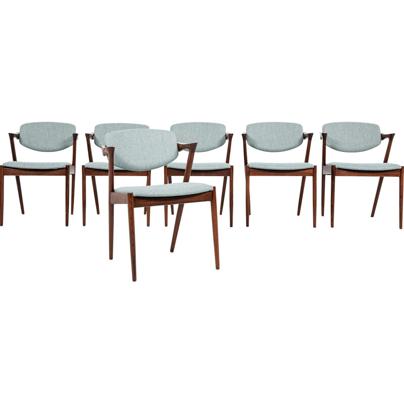 Set of 6 mid century Danish chairs model 42 in rosewood by Kai Kristiansen for Schou Andersen