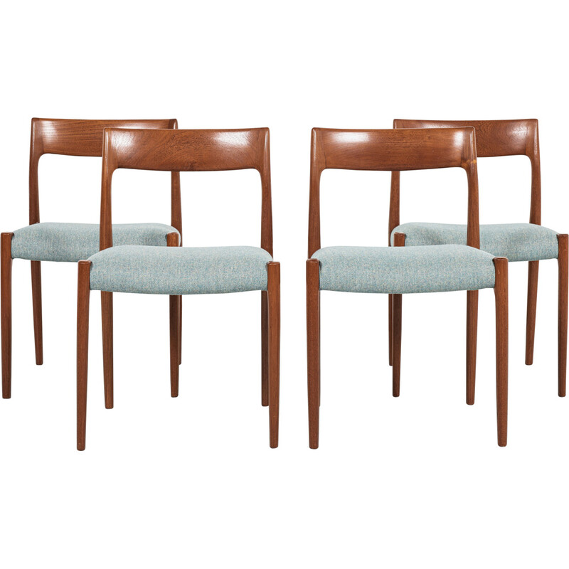 Set of 4 mid century Danish chairs in teak and fabric model 77 by Niels Otto Møller