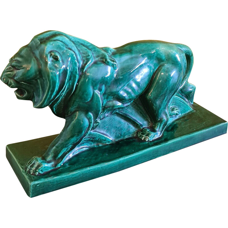Estatua francesa Art Déco de época de un León por Le Jan Saint Etienne, 1920-1930s