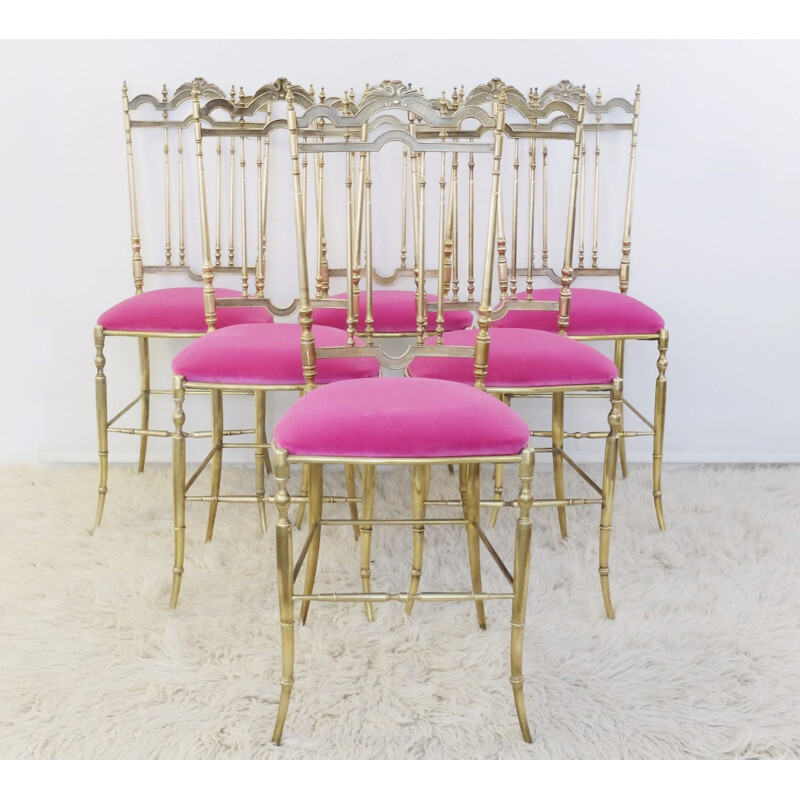 Set of 6 Chiavari chairs in gilded and polished brass - 1950s