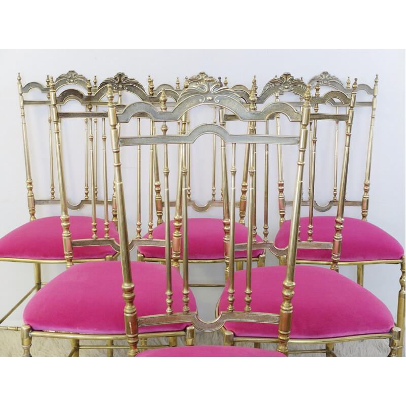 Ensemble de 6 chaises Chiavari en laiton doré et poli - 1950