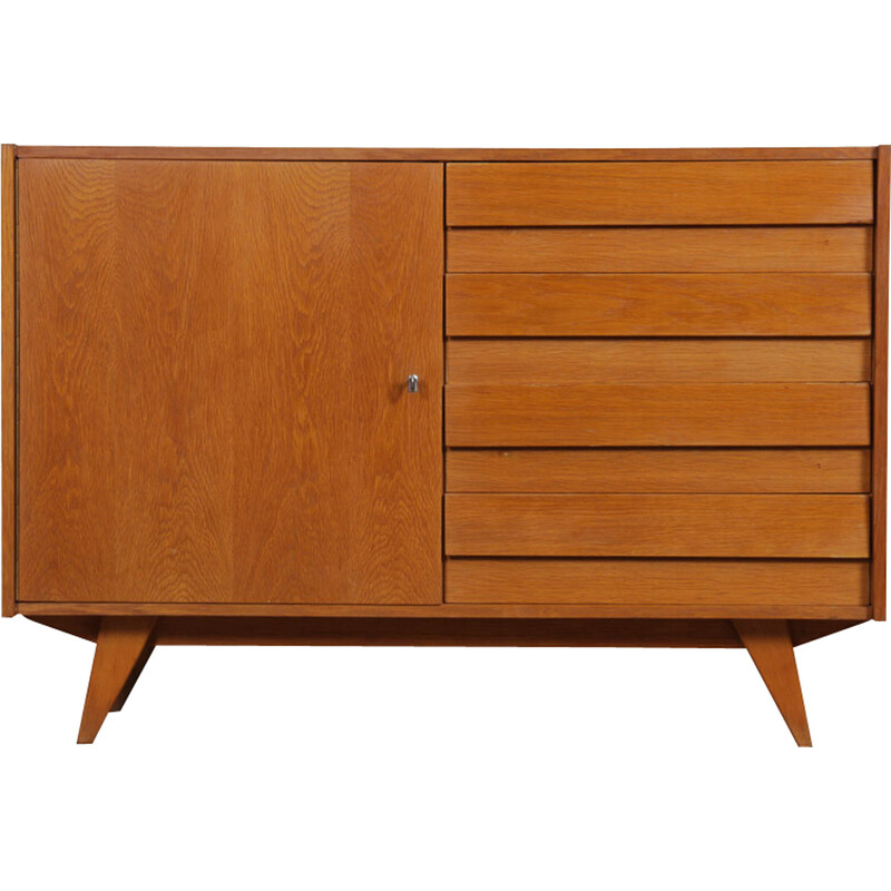 Vintage oakwood chest of drawers model U-458 by Jiri Jiroutek for Interier Praha, 1960