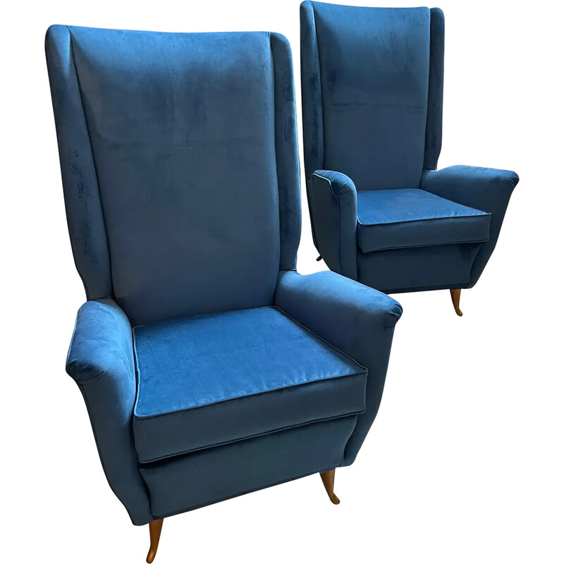 Pair of mid-century high back armchairs by Gio Ponti for Isa Bergamo, 1950s