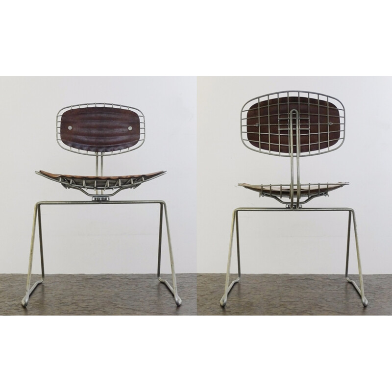 Pair of chairs in metal and leather by Michel Cadestin and George Laurent - 1970s