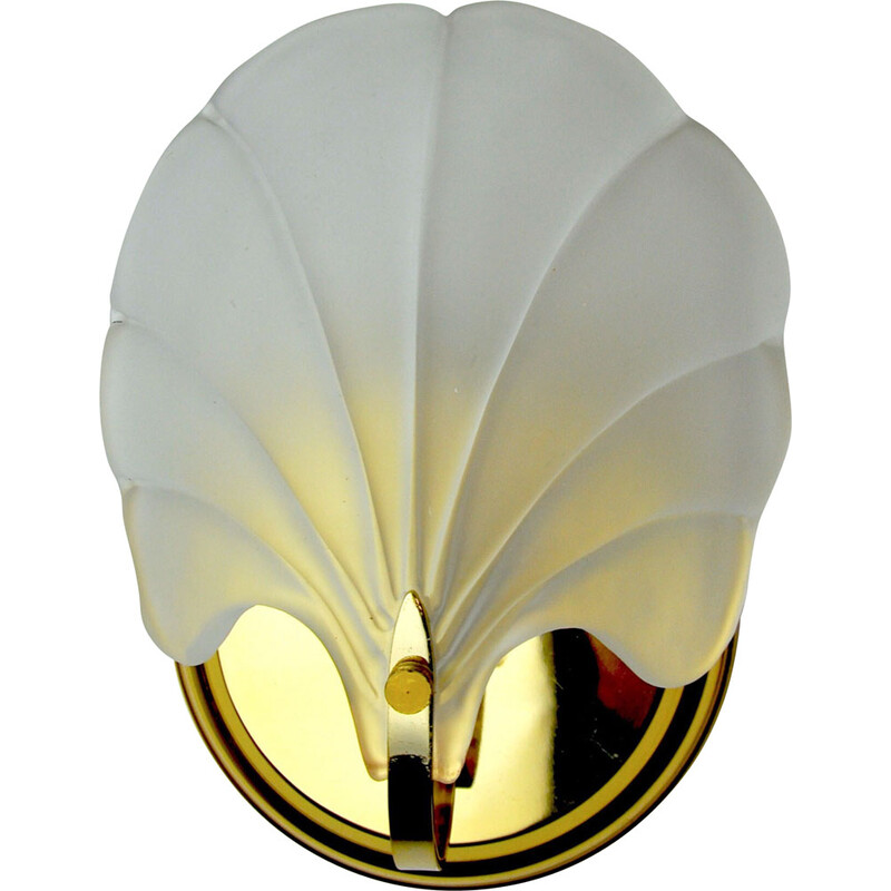 Vintage opaque glass shell wall lamp, Italy 1980