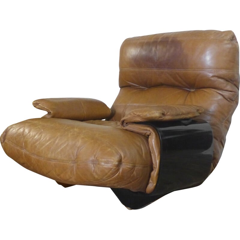 Vintage Marsala armchair in leather by Michel Ducaroy for Ligne Roset, 1970