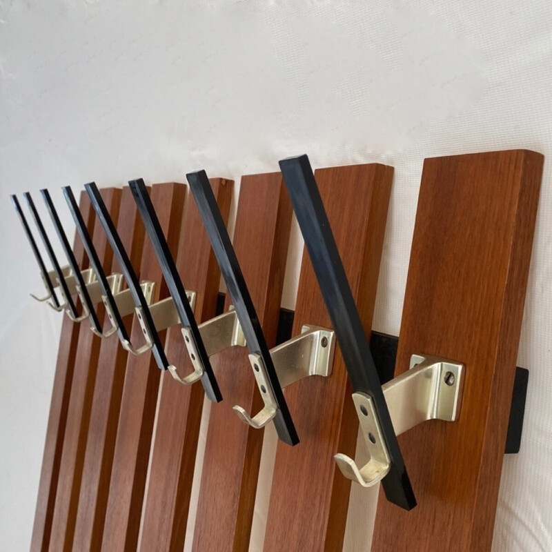 Vintage teak wall coat rack, 1960-1970