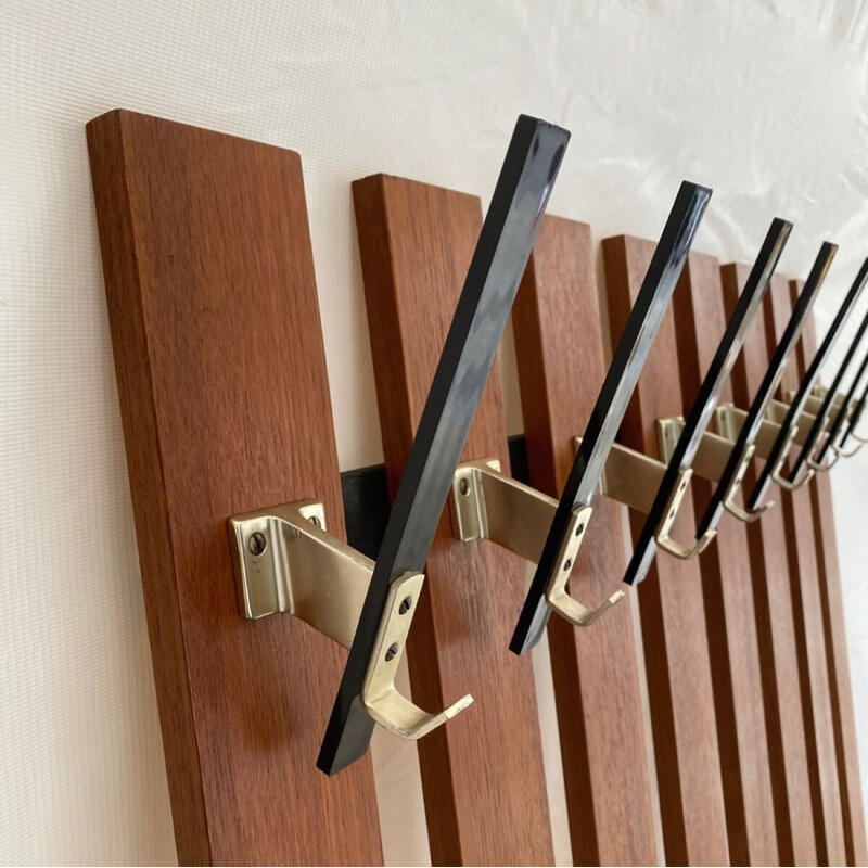 Vintage teak wall coat rack, 1960-1970