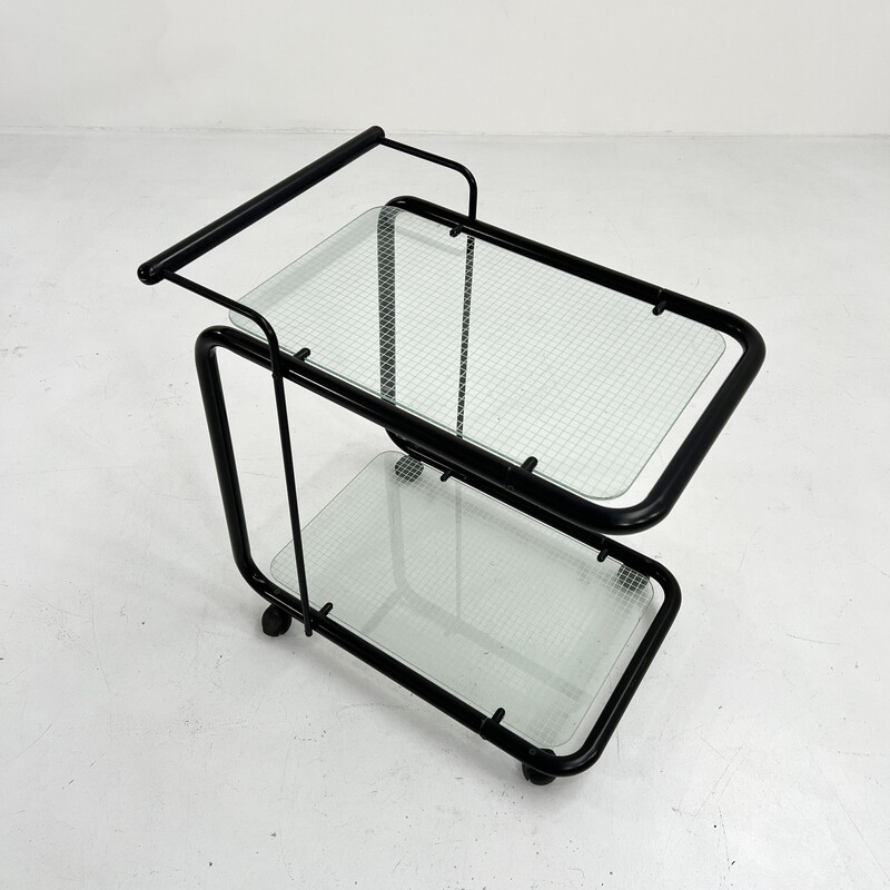 Vintage black postmodern serving trolley with quaderna pattern, 1980s