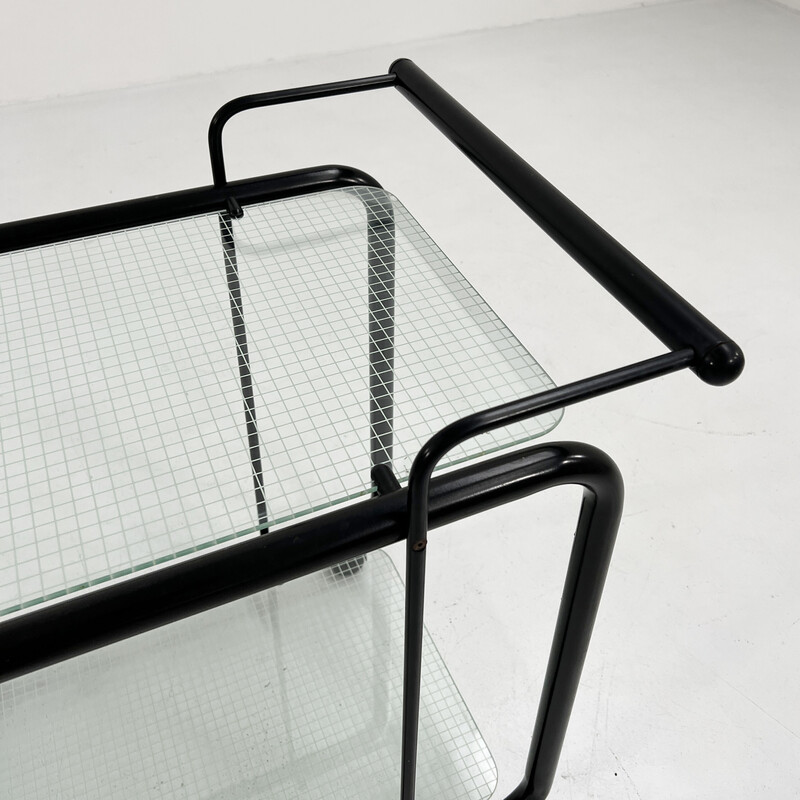 Vintage black postmodern serving trolley with quaderna pattern, 1980s