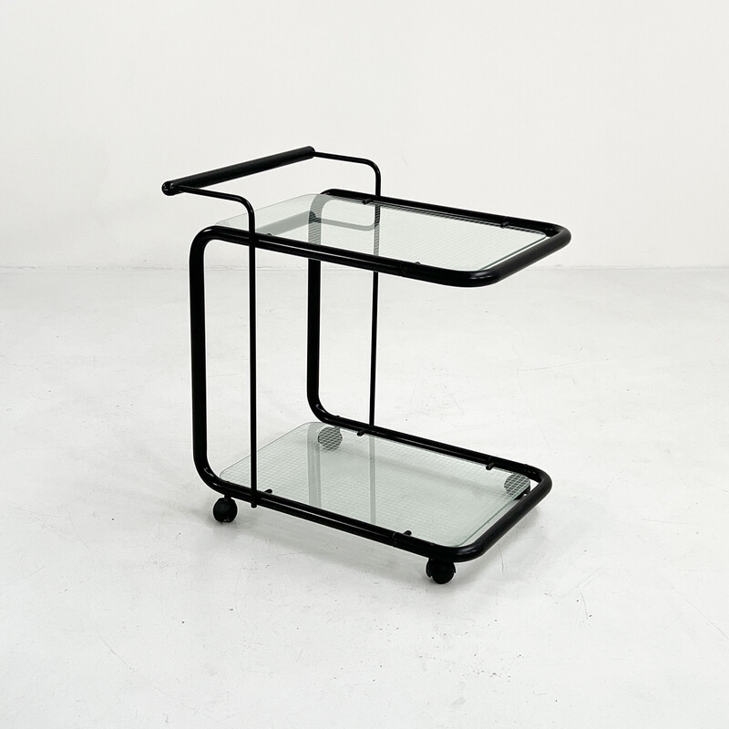 Vintage black postmodern serving trolley with quaderna pattern, 1980s