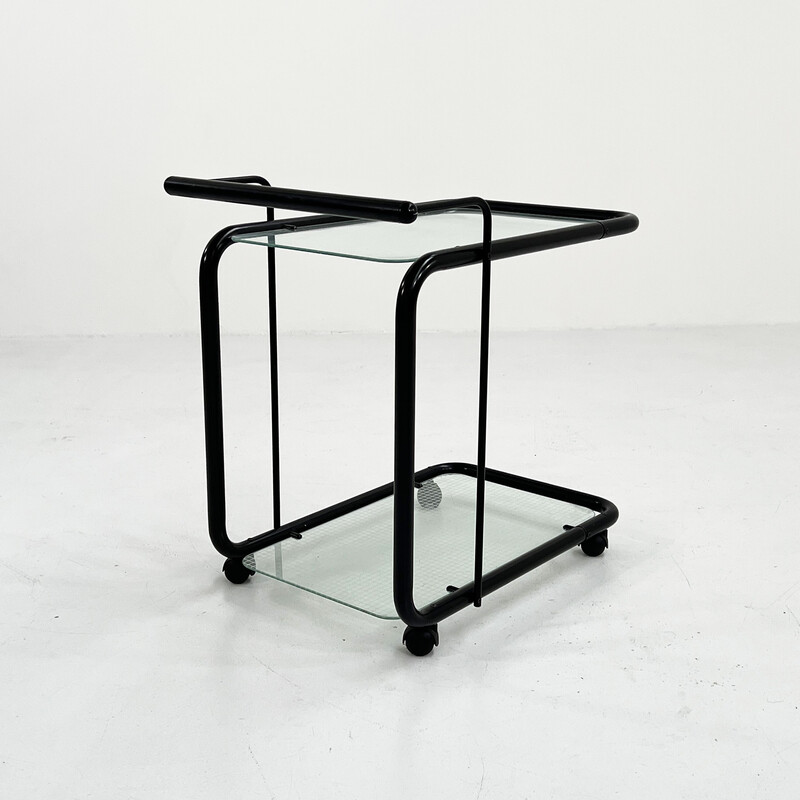 Vintage black postmodern serving trolley with quaderna pattern, 1980s