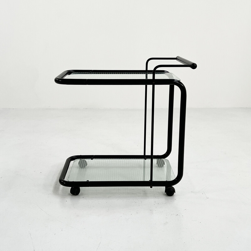 Vintage black postmodern serving trolley with quaderna pattern, 1980s