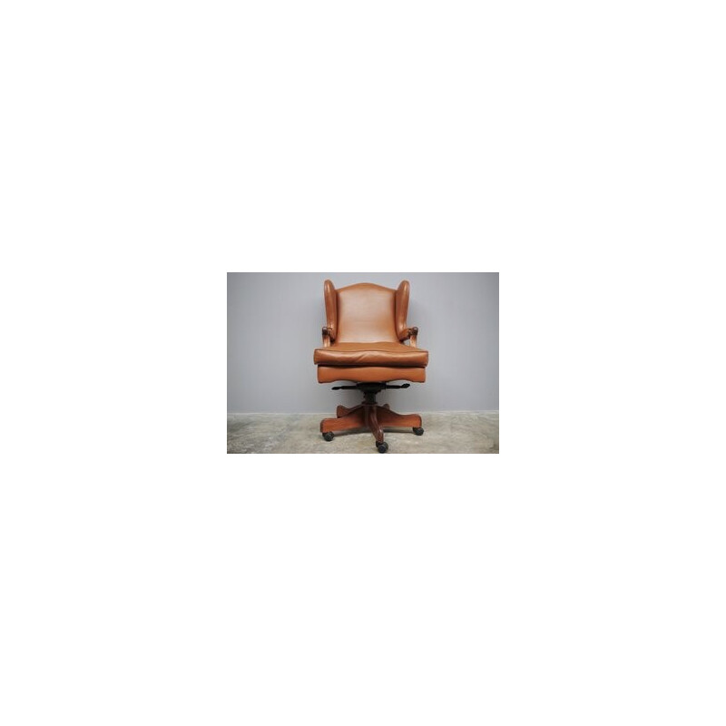 Büro-Sessel aus Leder und Holz, Italien 1980