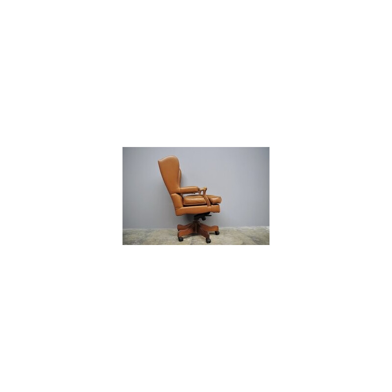 Vintage leather and wood office armchair, Italy 1980
