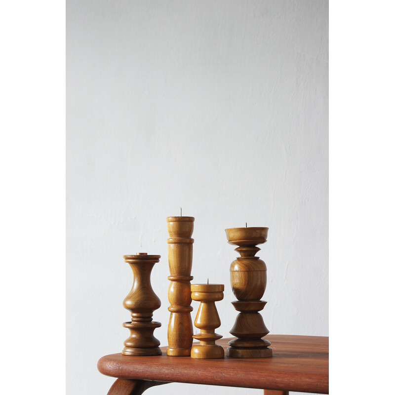 Set di 4 portacandele scandinavi in legno vintage
