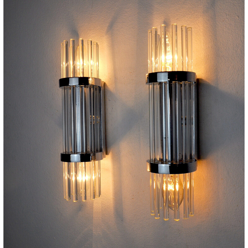 Pair of vintage wall lamps Murano glass from the house Sciolari, Italy 1970