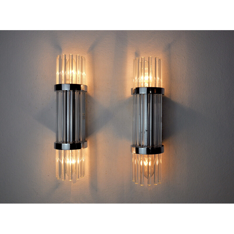 Pair of vintage wall lamps Murano glass from the house Sciolari, Italy 1970