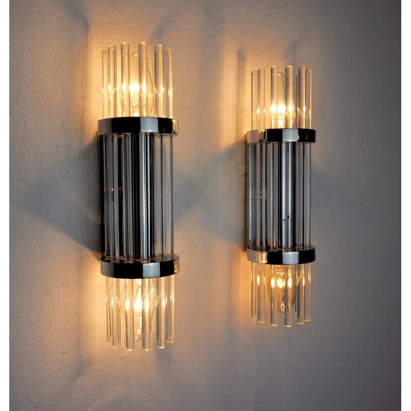 Pair of vintage wall lamps Murano glass from the house Sciolari, Italy 1970