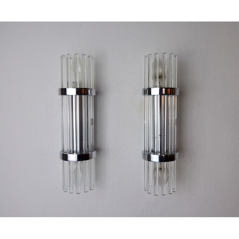 Pair of vintage wall lamps Murano glass from the house Sciolari, Italy 1970