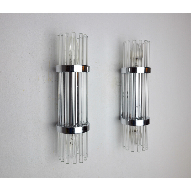 Pair of vintage wall lamps Murano glass from the house Sciolari, Italy 1970