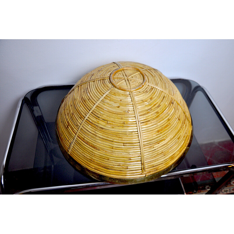 Vintage basket in rattan and brass, Italy 1970