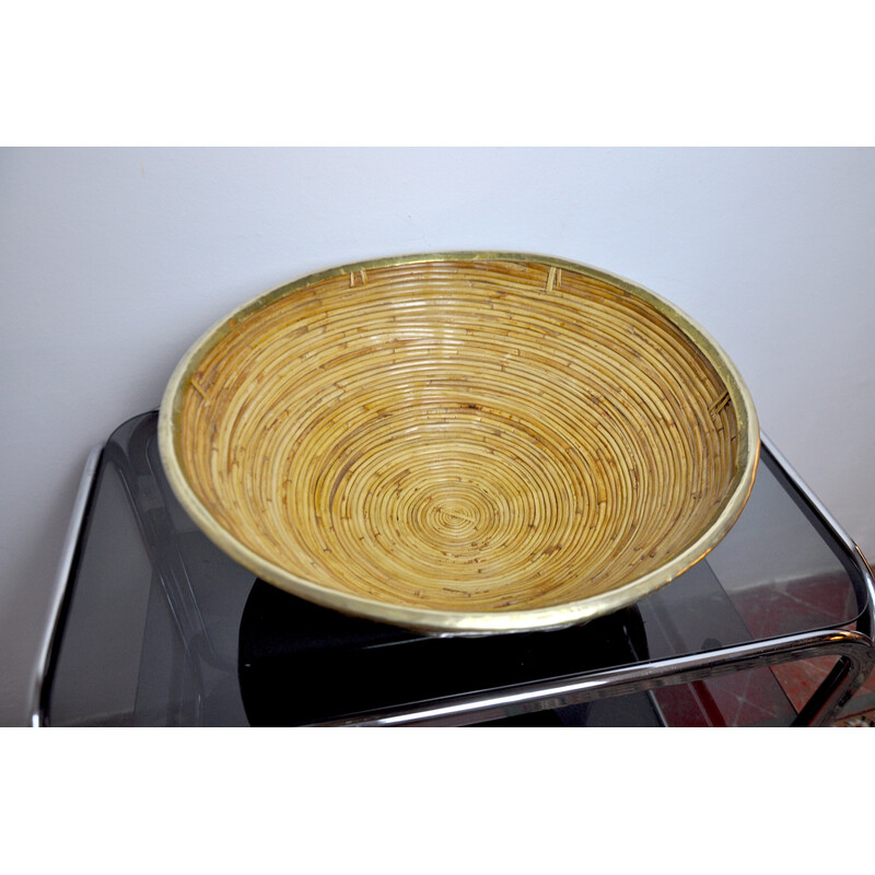 Vintage basket in rattan and brass, Italy 1970