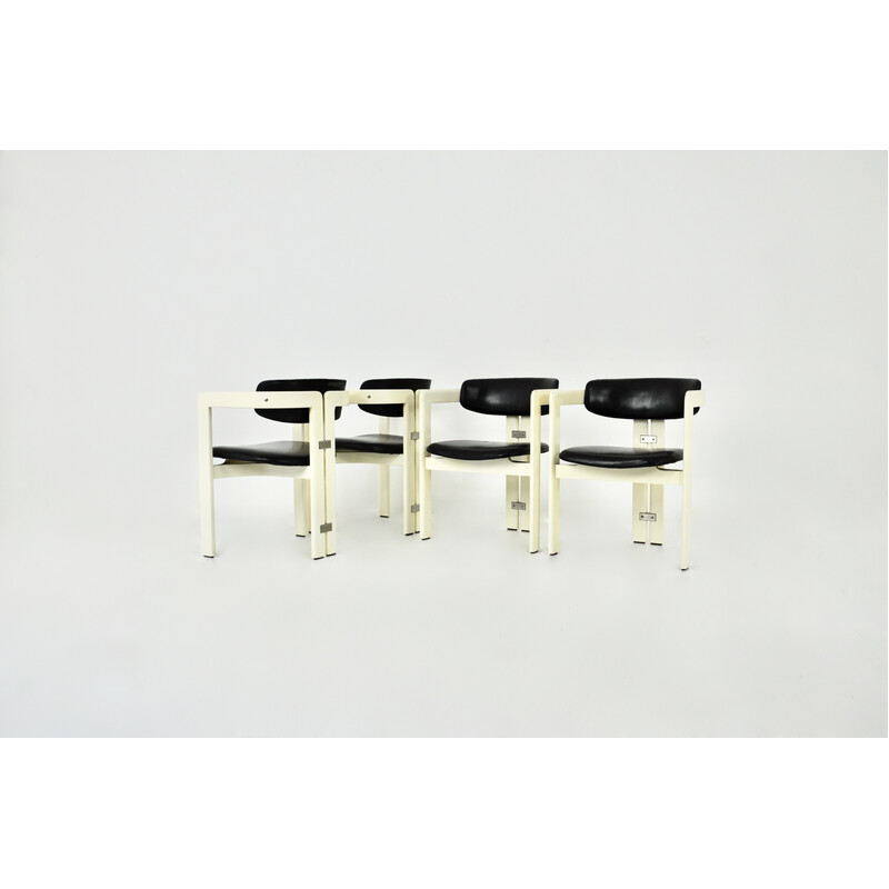 Set of 4 vintage 'Pamplona' wood and leather chairs by Augusto Savini for Pozzi, 1960