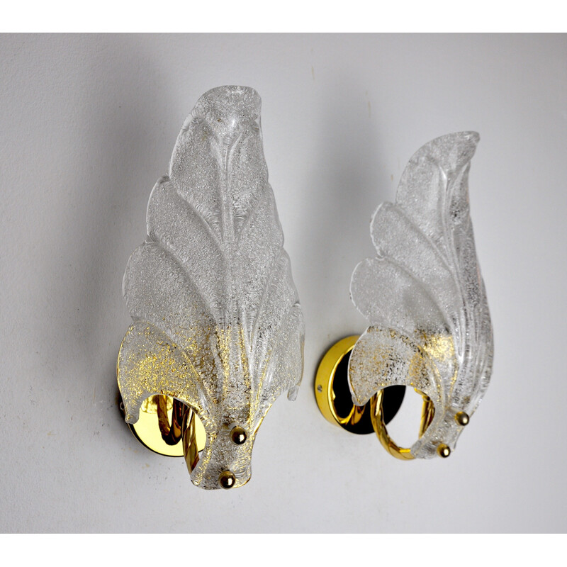 Pair of vintage Murano glass "leaves" wall lamps by Carl Fagerlund, Germany 1970