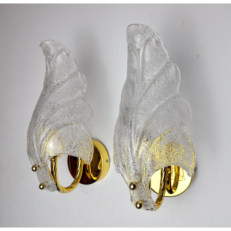 Pair of vintage Murano glass "leaves" wall lamps by Carl Fagerlund, Germany 1970