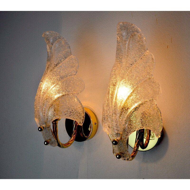 Pair of vintage Murano glass "leaves" wall lamps by Carl Fagerlund, Germany 1970