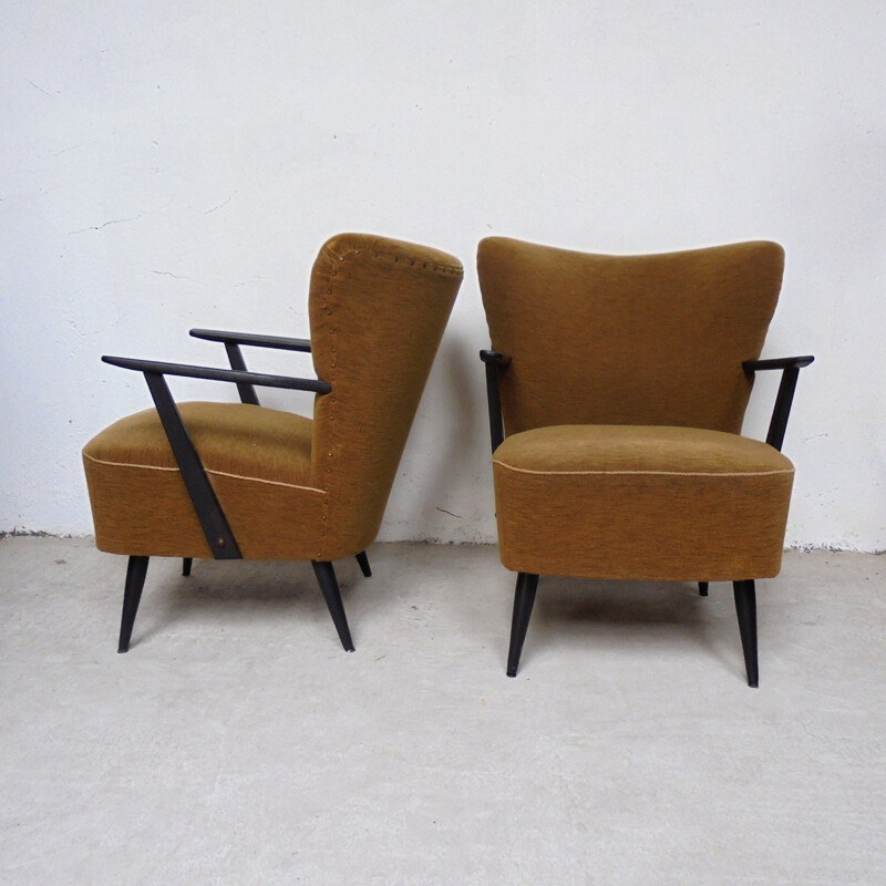 Pair of khaki cocktail bridge armchairs - 1960s