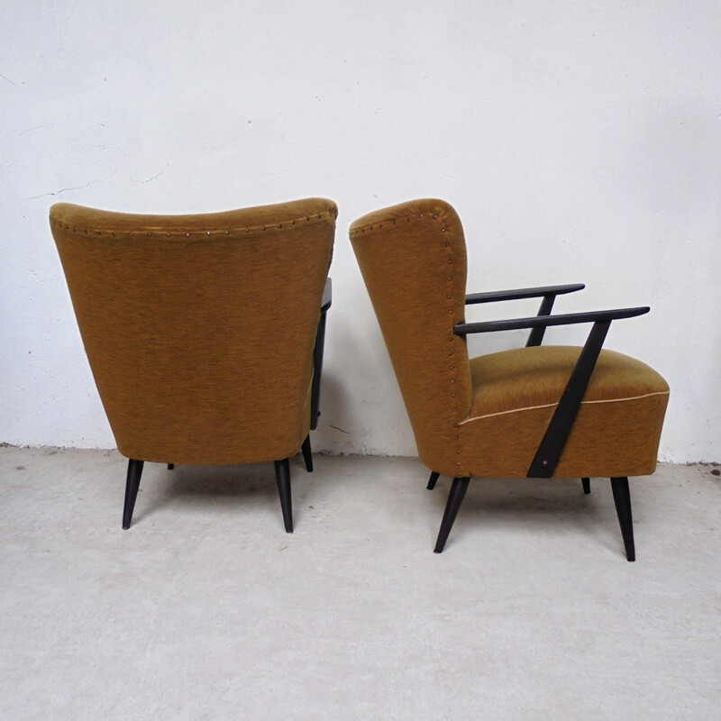 Pair of khaki cocktail bridge armchairs - 1960s